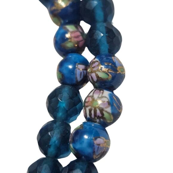 1980s Blue Artisan Crafted Polymer Clay Bead Face Pull Through Closure Necklace - Picture 6 of 7